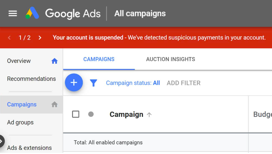 Google Ads Suspicious Payment