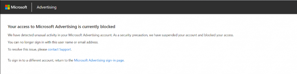 Bing Ads Account Blocked